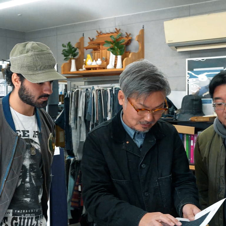 With Canek and Moriya at Okamoto Textile - Okayama, Japan